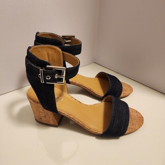 Franco Sarto Melody Blue Denim Cork Block Heel Sandals Ankle Strap Size 8 - Picture 5 of 5